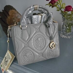 NWT Auth Valentino Orlandi Tote Baguette 100% Vegan Grey Purse Fall Fashion Bag